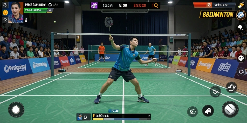 Tampilan antarmuka 5ZK dengan aksi permainan badminton yang seru.