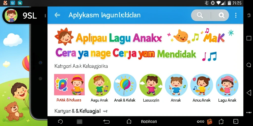 Tampilan antarmuka aplikasi 9SL dengan koleksi lagu anak yang menarik.