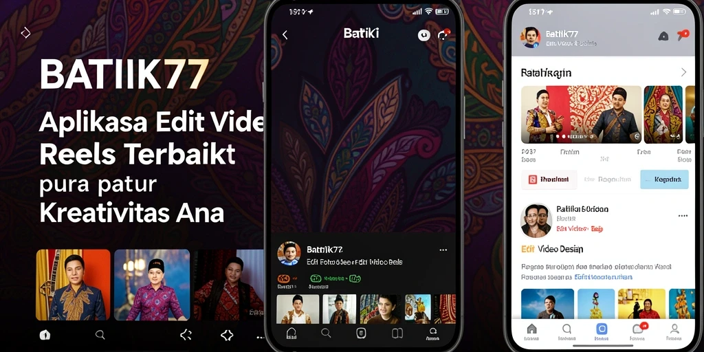 Tampilan antarmuka aplikasi BATIK77 untuk edit video reels yang menarik.
