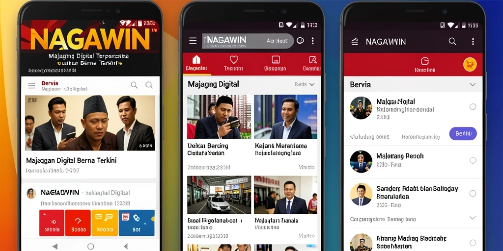 Screenshot antarmuka aplikasi NAGAWIN menampilkan berita digital terkini.