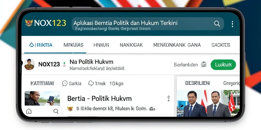 Antarmuka utama aplikasi NOX123 dengan berita politik dan hukum.