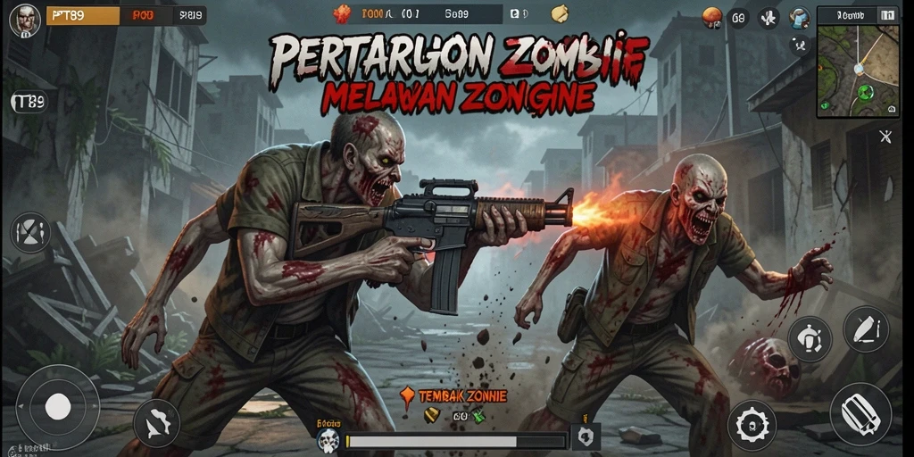 Antarmuka PT89 yang penuh aksi saat melawan zombie.