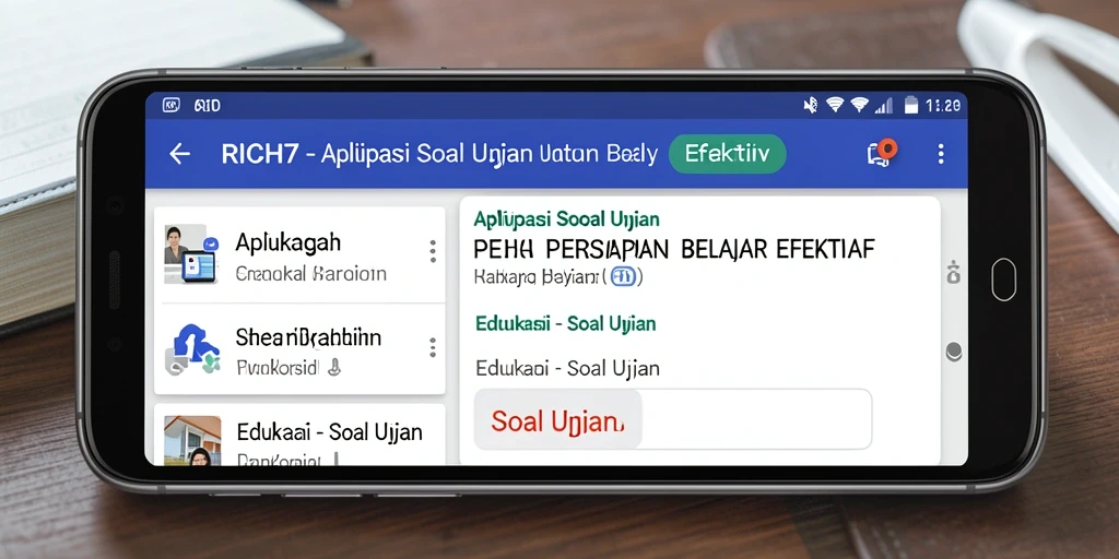 Tampilan antarmuka aplikasi RICH7 untuk belajar soal ujian.