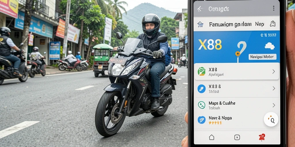 Tampilan antarmuka pengguna aplikasi Navigasi Motor X88.